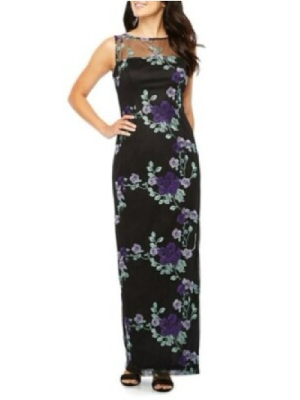 Romantic Evening Wedding Guest Maxi Sheer Black Overlay Embroidered Size 16